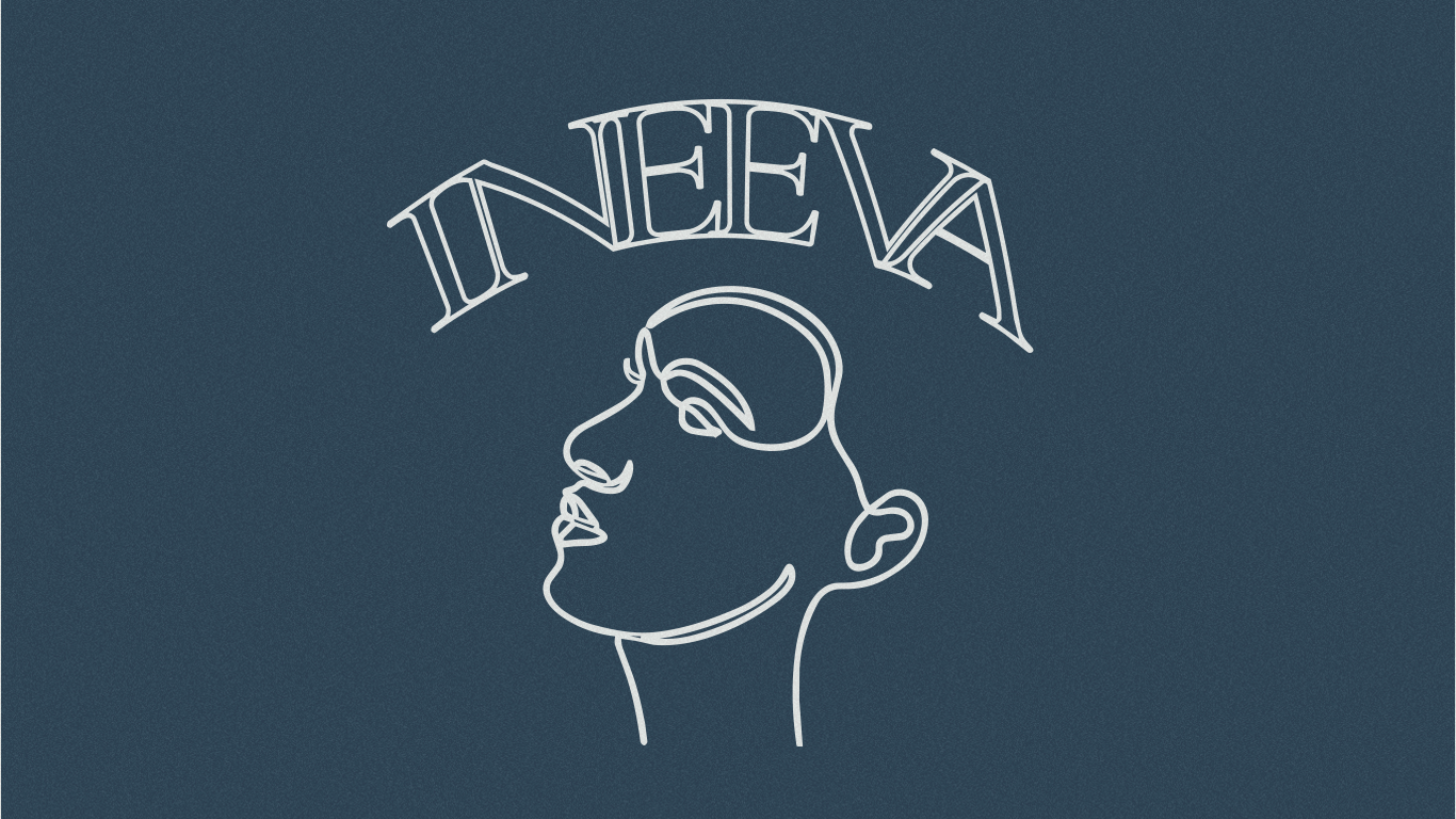 Identité Ineeva — logo au trait, profil et wordmark INEEVA, variante grain sur ardoise bleue